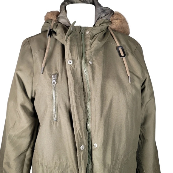 Noisy May Army Military Khaki Green Parka Coat Faux Fur Trim Hooded Long Size M - Picture 6 of 14